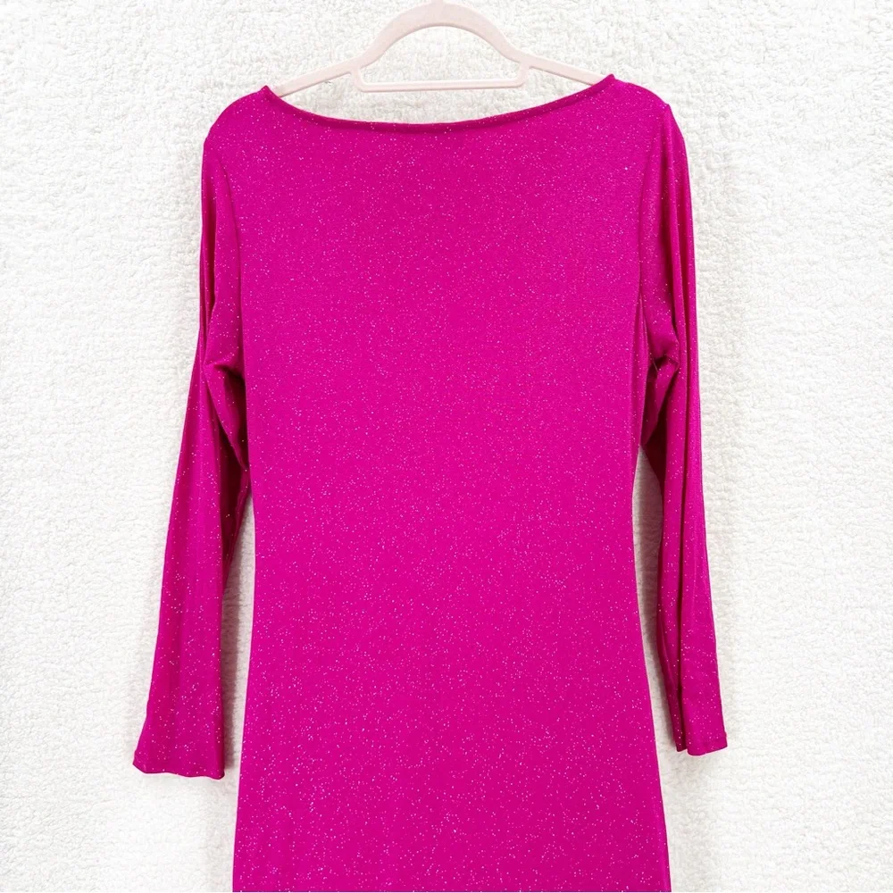 Candalite pink sparkley long sleeve side ruched dress Size L New with tag